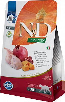 Корм сухой для котов Farmina N&D Grain Free PUMPKIN QUAIL ADULT с тыквой и перепелом 300 г