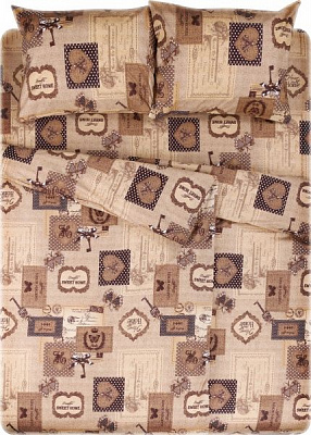 Комплект постельного белья Печворк семейный коричневый с рисунком 