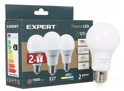 Лампа светодиодная Expert LED Комплект 2 шт. +1 шт. в дарунок 12,5 Вт A60 матовая E27 175 В 4000 К ELM-A60-12,5W-E27-40