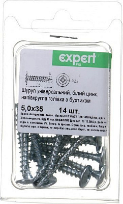 Шуруп универсальный полукруглая головка с буртиком 5x35 мм 14 шт. белый цинк Expert Fix