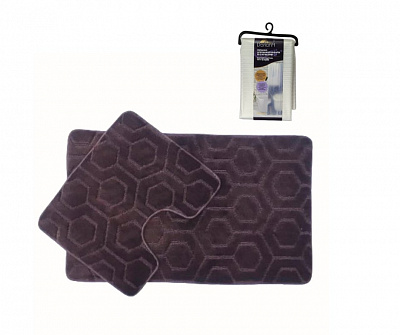 Набор ковриков Dariana Standard 60х100+60х50 см шоколадный соты + занавеска PEVA