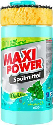 Средство для ручного мытья посуды Maxi Power Ментол с губкой 1л