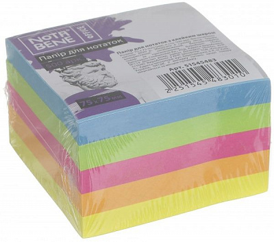 Бумага для заметок с клейким слоем 75х75 мм 500 листов неоновых Nota Bene