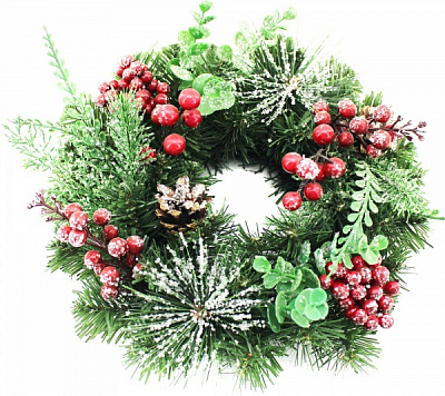 Венок праздничный Meizhou Huafu Trading хвойный заснеженный с ягодами и шишками d30 мм W06-20A12-1 