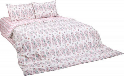 Комплект постельного белья Fashion Feather 1,5 белый с розовым 
