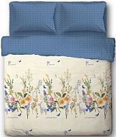Комплект постельного белья Spring Flowers семейный синий с белым Ibodo 