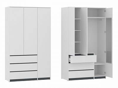 Шкаф гардеробный Пехотин 3 НС 2070х1200х540 мм белый