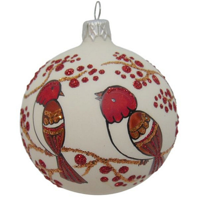 Шар новогодний d80 птичка на белом 