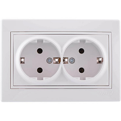 Розетка подвійна із заземленням Lezard Mira 16 А 250 В 701-0202-127В без шторок білий