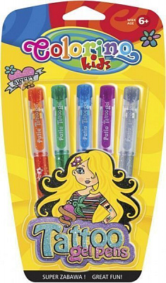 Набір ручок гелевих Colorino із трафаретами Tatoo 5 шт. 15860PTR