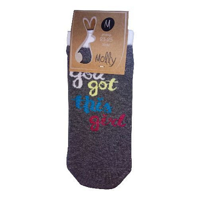 Шкарпетки жіночі Молли Із написом і білим бортом р. 23-25 сірий 1 пар