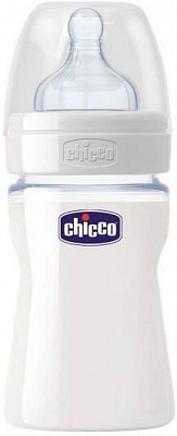 Пляшка дитяча Chicco скляна Well-Being 150 мл з силіконовою соскою нормальний потік від 0+ 1 шт