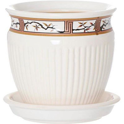 Горшок керамический Ориана-Запорожкерамика Антика №3 белая сакура круглый 1л белый 