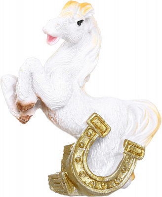 Сувенир новогодний конек с подковой полигума белый 5 см
