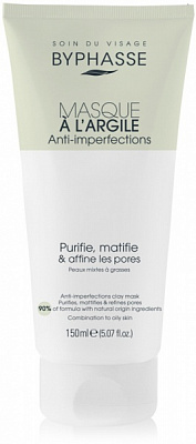 Маска глиняная для лица Byphasse против недостатков кожи для комбинированной и масной кожи, 150 мл