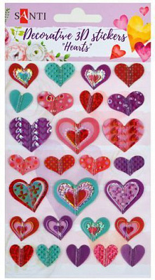 Набор наклеек декортивних 3D стикеров Сердца. 100 * 150 мм 741292 27 шт.