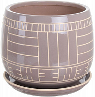 Горшок Viet Thanh Ceramic с блюдцем геометрия 34х27 см VT.11041-1 круглый серый 