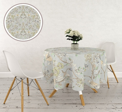 Скатерть Птичка d150 голубой с салатовым La Nuit 