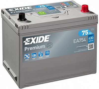 Аккумулятор автомобильный EXIDE Premium 75Ah 630A 12V EA754 «+» справа (EA754)