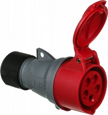 Розетка силовая с заземлением ABB 32A, 3P+N+E серый с красным 2CMA102051R1000