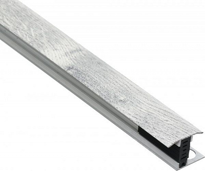 Порожек алюминиевый декорированный UniLine + база Braz Line гладкий скрытый крепеж 30x2700 мм дуб дымчатый 