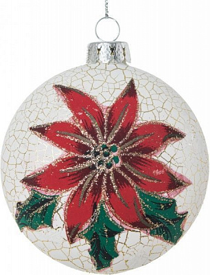 Ялинкова іграшка Плоска куля Пуансетія 8 см
