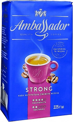 Кофе молотый Ambassador Strong вакуумный пакет 225 г