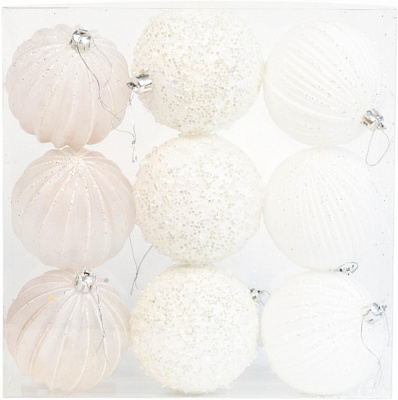 Набір ялинкових куль Сніжний d 80 мм 9 шт./уп.