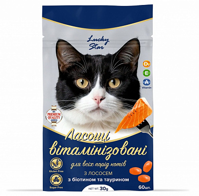Ласощі вітамінізовані Lucky Star для котів з лососем (біотин і таурин) 30 г