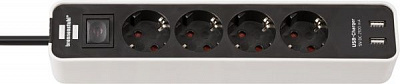 Удлинитель с выключателем Brennenstuhl Ecolor 2 USB 5V 2100 mA с заземлением 4 гн. белый 1,5 м 1153240026 