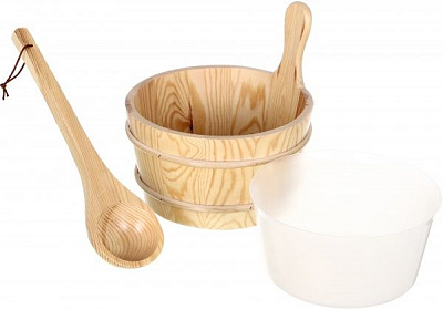 Набор для сауны шайка с черпаком и пластиковой емкостью 4 л KD-004A