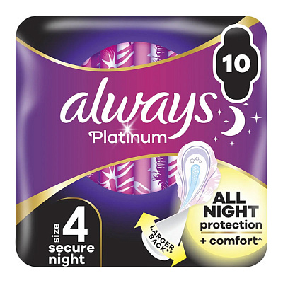 Прокладки гігієнічні Always Platinum Secure Night (Розмір 4) 10 шт.