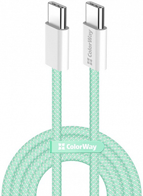 Кабель ColorWay Type-C - Type-C braided cotton PD Fast Charging 60W 3А 1 м зелений (CW-CBPDCC061-G)