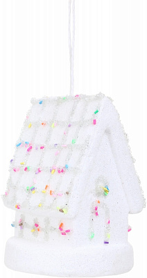 Декорация новогодняя Китай Домик с бисером YE2347W 13 см белый