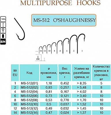 Крючок Flying Fish рыболовный O'SHAUGHNESSY №8 0,077 г 10 шт. MS-512(08)