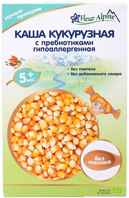Каша безмолочная Fleur Alpine от 5 месяцев Organic кукурузная с пребиотиками гипоаллергенная 175 г 