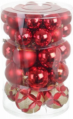 Набор елочных шаров пластиковых красный 6-8-10 см 42 шт./уп. 