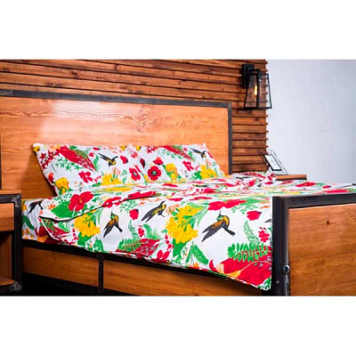 Комплект постельного белья Тропикана евро бело-красно-желтый Rigel 