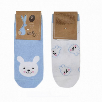 Комплект носков унисекс Molli Зайчик р. 18–20 бело-голубой 