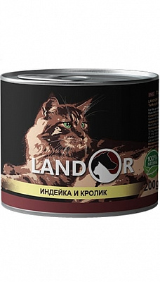 Консерва для взрослых кошек LANDOR Adult Индейка и кролик 200 г