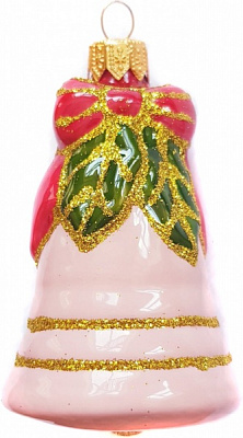 Ялинкова іграшка Юріта Дзвоник з бантом рожевий 1179М 8,7 см