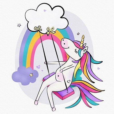 Холст на картоне с контуром Единорожка на качелях 20х20 см Rosa Start 