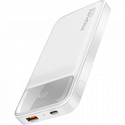 Універсальна мобільна батарея Promate 10000 mAh white (torq-10.white) USB-C PD, USB-А QC3.0