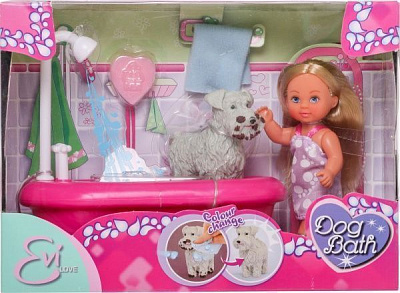 Кукла Steffi & Evi Love Еви и набор для купания пёсика с функцией изменения цвета 5733094