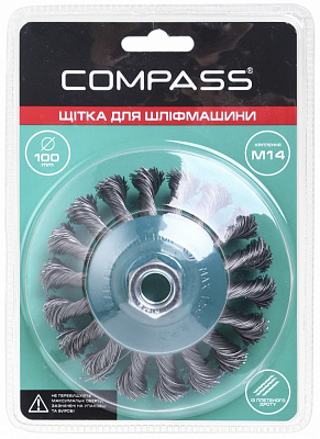 Щетка конусная для шлифмашины 100 мм M14 сталь Compass