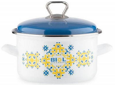 Каструля з кришкою емальована Вишиванка жовто-блакитна 3,1 л CE20V1 Biol