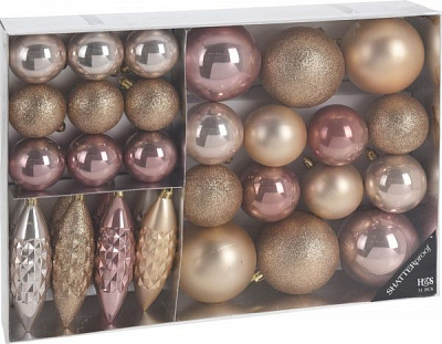 Набор елочных игрушек пластиковых золотых и розовых 31 шт./уп. 