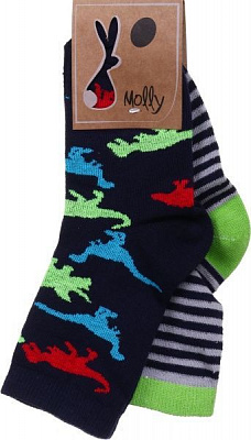 Комплект шкарпеток Молли №1 сіро-синя смужка + темно-сині динозаври р.18–20 в асортименті