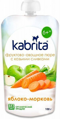Пюре Kabrita Фруктовое пюре с козьими сливками Kabrita Яблочное пюре с морковью с 6 месяцев 100 г 