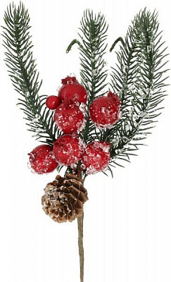 Гілочка декоративна Пучок хвойний з ягодами засніжений 20 см RS1H733-20F